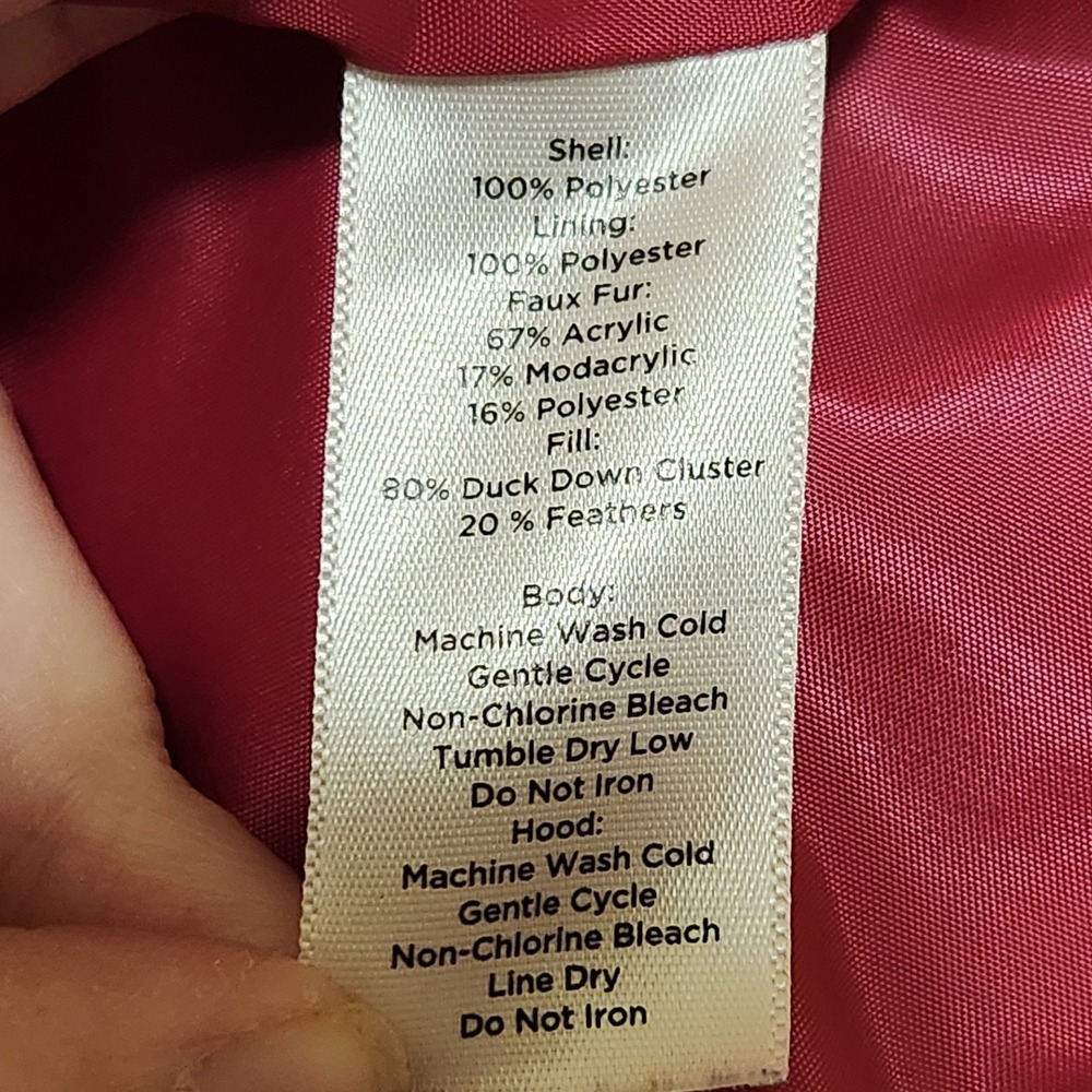 Talbots DOWN FILLED PUFFER VEST WITH FUR TRIM Pink Removable HOOD Medium - Picture 5 of 5